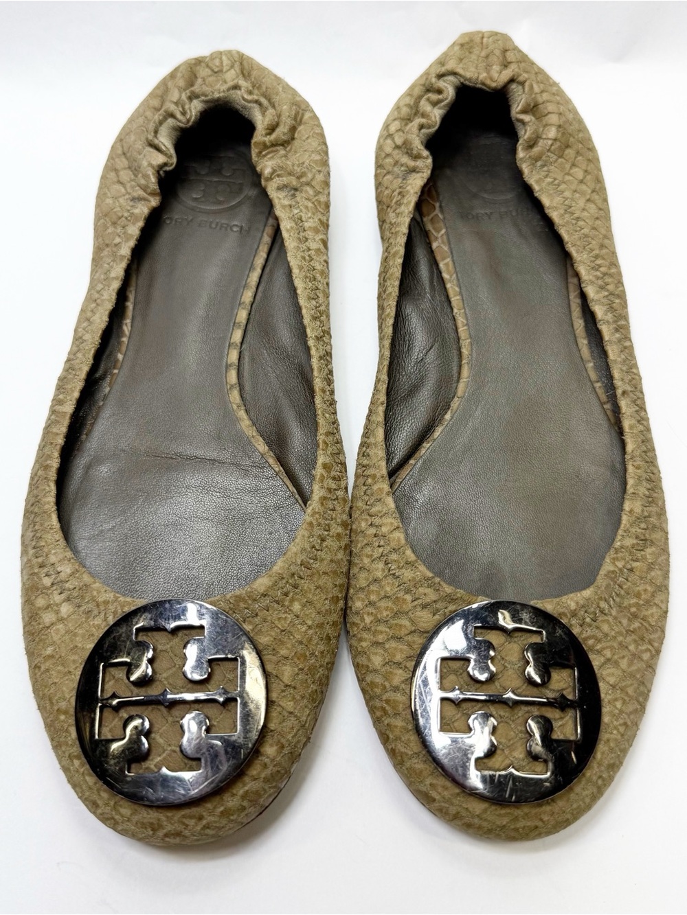 Tory Burch Logo Round-Toe Ballet Flats size 8